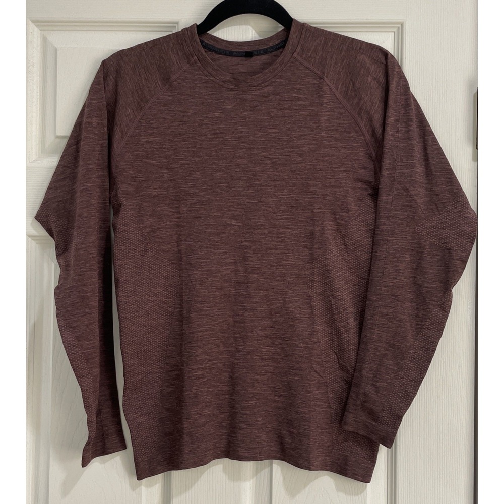 ALPHALETE Fitted Athletic Small Mens Shirt Reddish-Brown Long Sleeve Crewneck